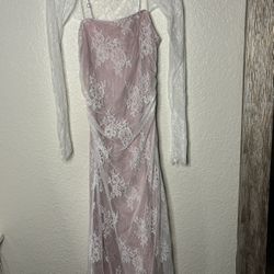 Vintage Lace Ruched Corset Maxi Dress With Shawl