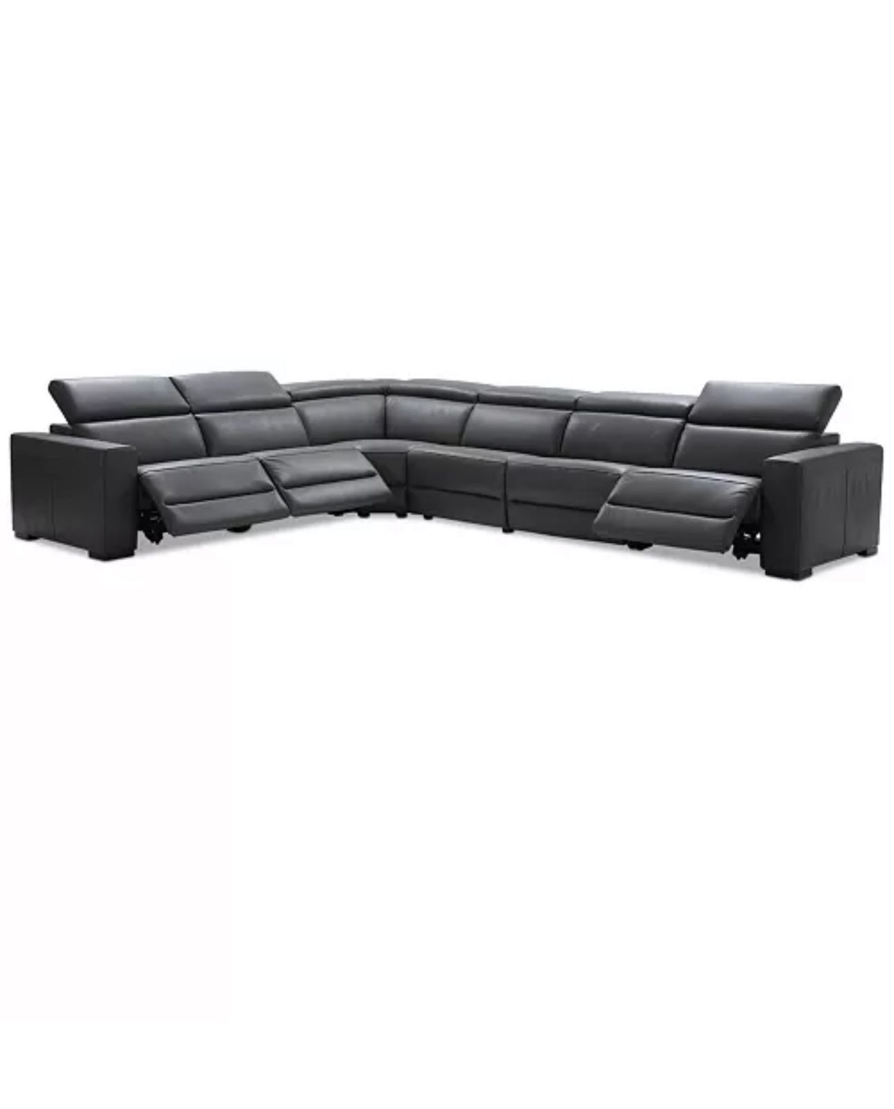 Nevio 6-pc Leather "L" Shaped Sectional Sofa with 3 Power Recliners and Articulating Headrests
