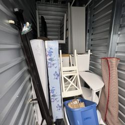 TV, Dresser, Console Table, Dining Table And Chairs, Vintage Hutch, Rug, Lamp, And Queen Bed With Frame