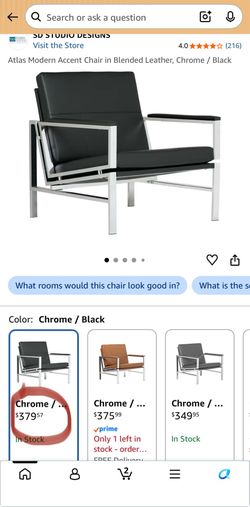 Atlas Modern Accent Chair in Blended Leather, Chrome / Black