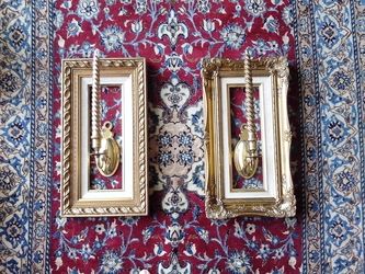 Vintage Pair of Golden Wood Framed-Wall Candle Holders Sconces Combination