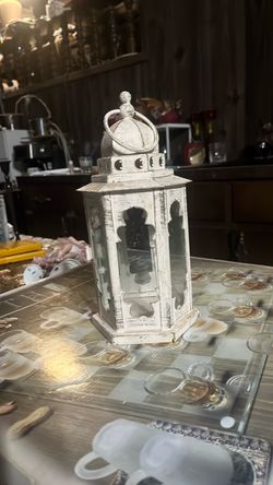 Rustic white metal lantern