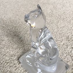 Vintage Cristal d'Arques Lead Crystal Sitting Cat Figurine on Frosted Base 5”