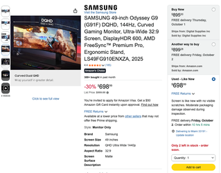 Samsung 49" Odyssey G9 G91F DQHD 144Hz Curved Monitor