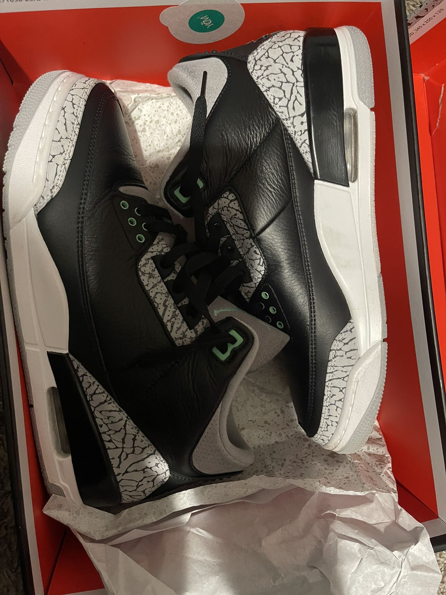 Green Glow Jordan 3s Size 10