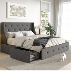 Brand New in box modern queen size platform bed with charger station and drawers!!!