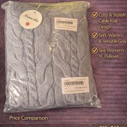 Caracilia Women’s Cable Knit Sweater – Gray – Size XL