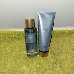 Victoria Secret Lotion 8.oz And Mist 8.4oz Aqua Kiss( Water Lily, Pink Grapefruit,  Bright & Fresh)