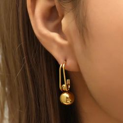 18 K Gold Plated. Stainless Steel Simple Versatile Golden Round Bead Earrings