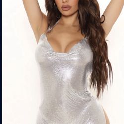 Silver Mesh Metal Mini Dress