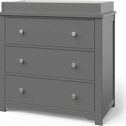 108 Harmony 3 Drawer Dresser with Removable Changing Table Topper for Nursery or Bedroom, Plenty of Storage, Anti-Tip Kit Included to Prevent Tipping,