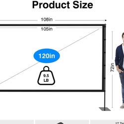 120 Inch Projector Screen With Stand.  New 