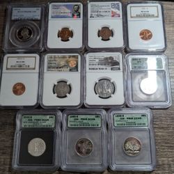 Lot of 11 Slabbed coins! READ!!!