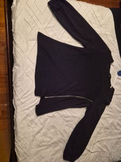 Navy Blue Zip-Front Knit Sweater