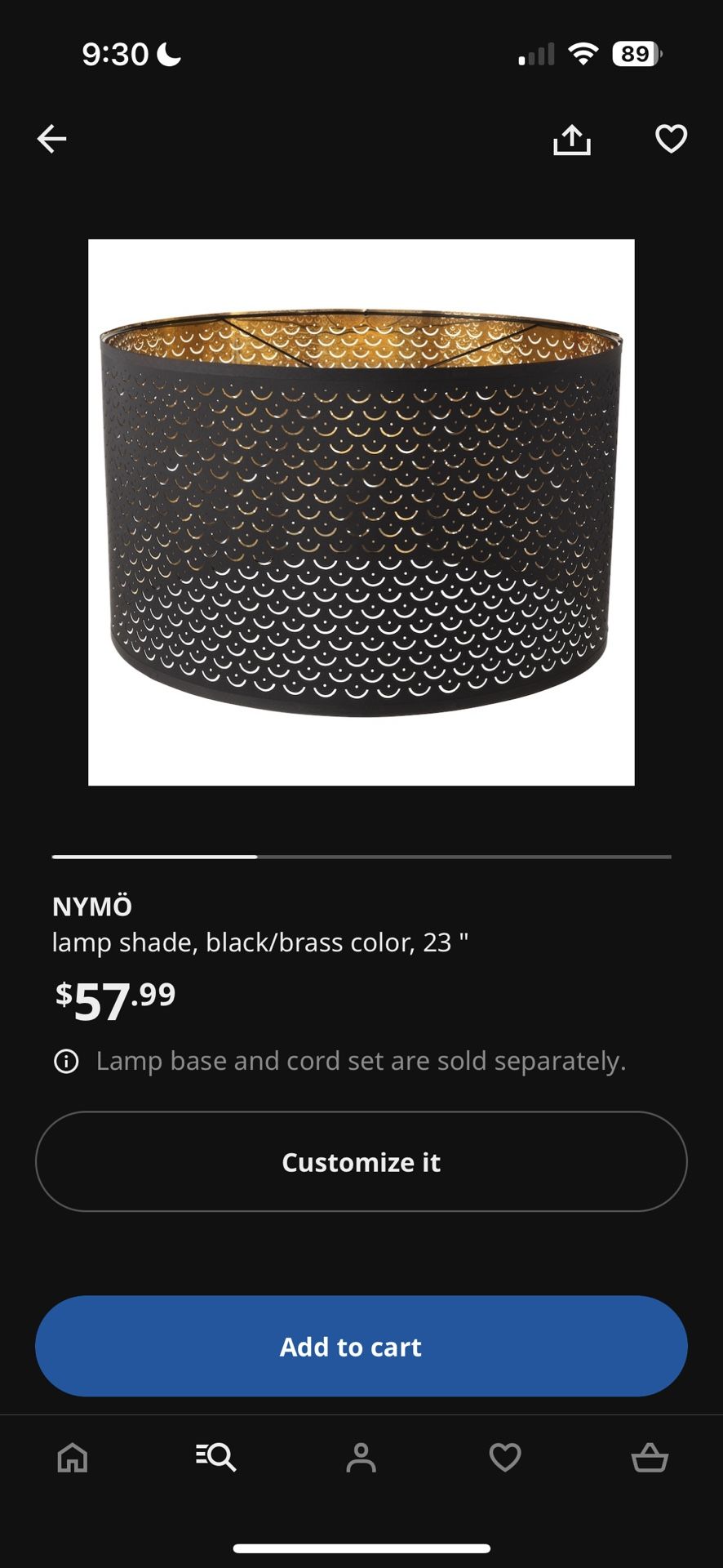 IKEA NYMÖ 23” Lamp Shade With Swag Light Kit