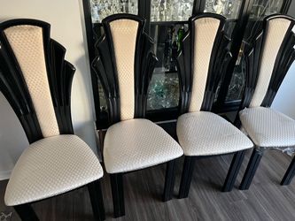 Custom High Back Black Lacquer Dining Room Chairs