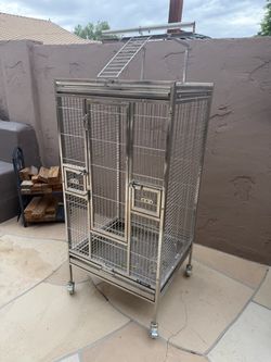 Medium Stainless Steel Parrot Bird Cage on Wheels