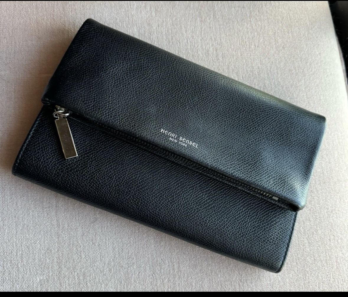 Henri Bendel Black Leather Crossbody Convertible Clutch Bag
