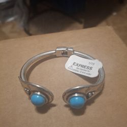 Turquoise Stone Hinged Cuff Bracelet 
