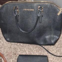 Michael Kors Black Leather Tote + Wallet