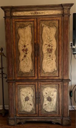 One of a kind hand painted chest with shelves