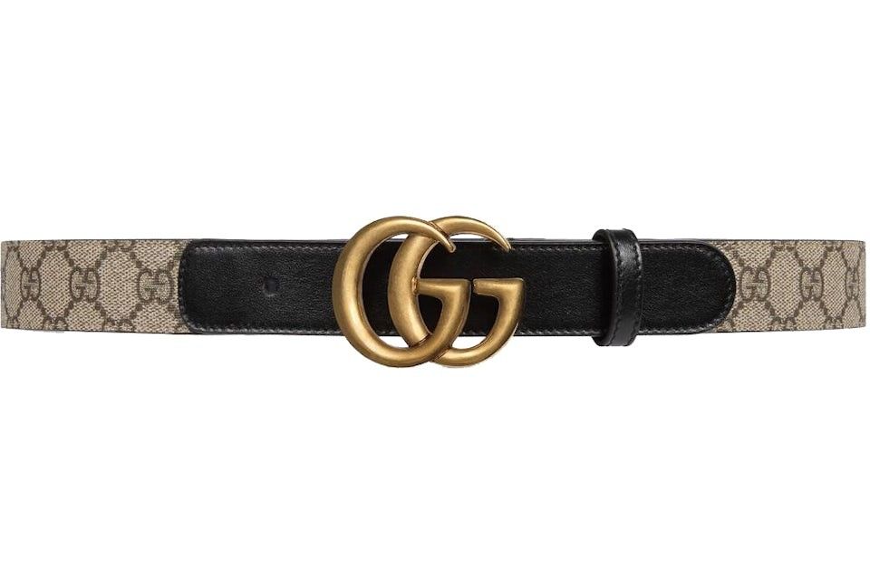 Authentic Gucci Double G Buckle GG Supreme Canvas Leather Belt - US 85/34 With Dust Bag & Box