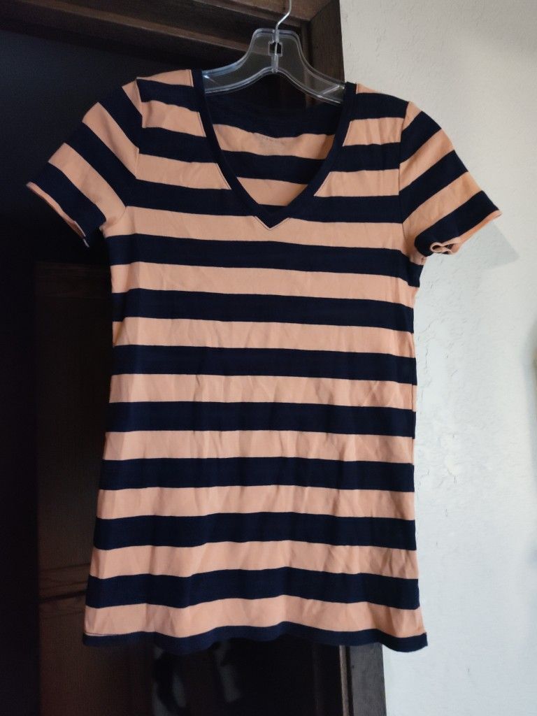Women's Navy Blue & Peach Stripped Shirt