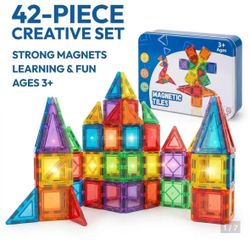 42 PCs Magnetic Tiles Building Blocks Stem Toys for 3+ Year Old Boys and Girls Montessori Toys Toddler Kids Gifts Parents Approved Sensory Toys