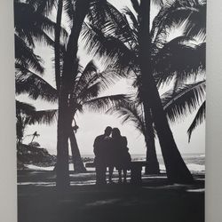 Large Hawaii Canvas Art 20x30 - Black & White Beach (Brand New Sealed)