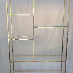 Milo Baughman–Style Brass-Plated Glass Étagère