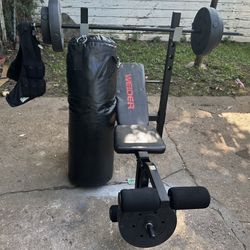 Werner Weight Bench with 15.6 lb Barbell and 10 lb Dumbbells, 2.5 lb Hand Weight