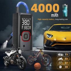 [Inflador de neumáticos Compresor de aire portátil] Inflado rápido de 150 PSI | Batería recargable de gran capacidad de 4000mAh | Manómetro digital | 