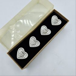 Set of 4 Metal Heart Napkin Rings by ROBINWOOD in Pewter Antique Silver Finish