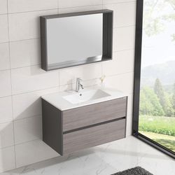 36" Bathroom Floating Vanity Wall Mounted Cabinet Ceramic integrated Sink Set