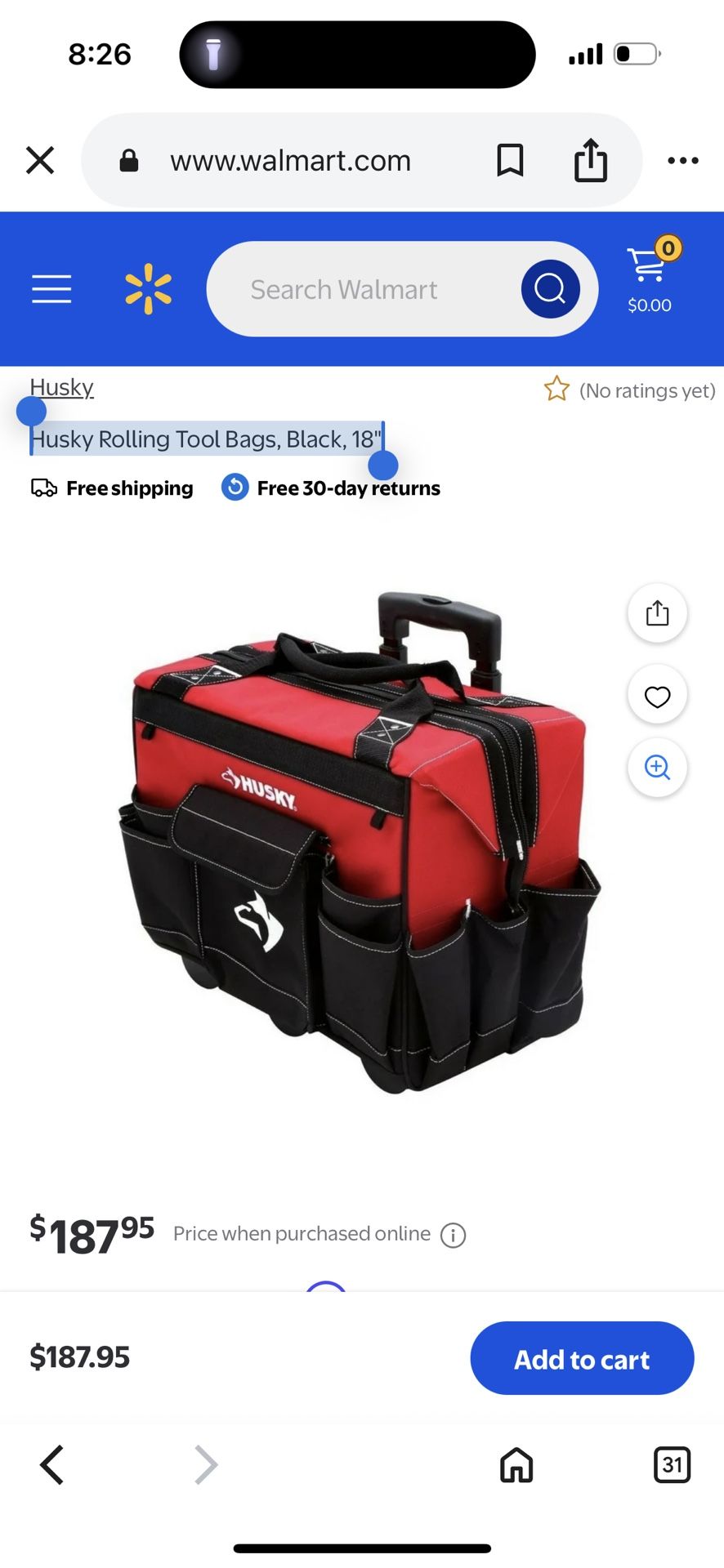 Husky Rolling Tool Bag