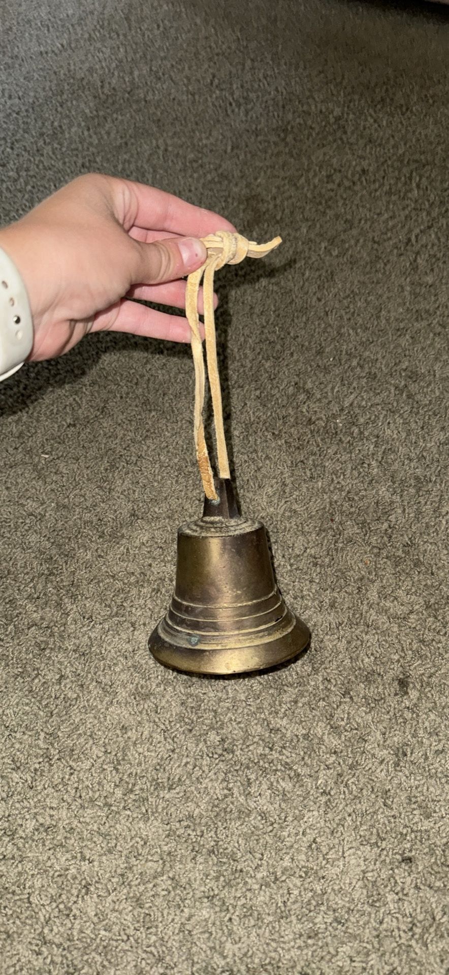Vintage Antique Brass Bell With Leather Strap 