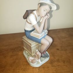 Lladro - Rare Retired "Exam Day"#5250  Figurine-  School Boy With Books & Dog