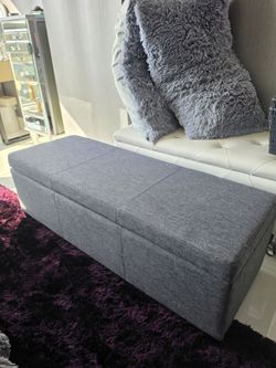 Gray fabric rectangular  storage Ottoman
