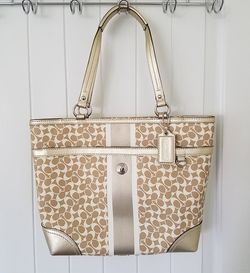 COACH Gold Signature Jacquard Shoulder Bag