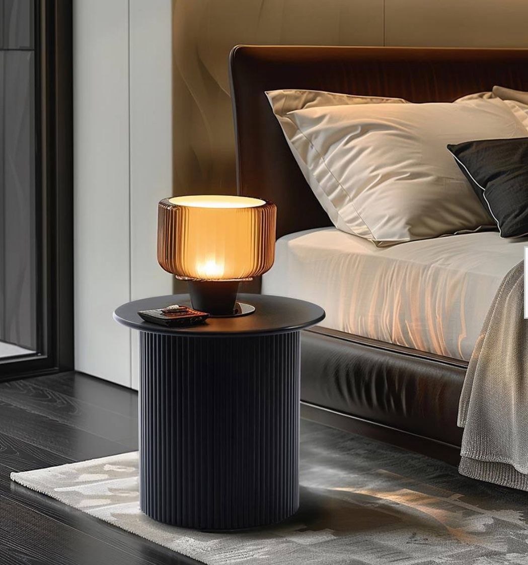 15.7 Black Round Fluted MDF End Table - LuxenHome
