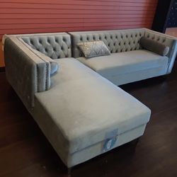 New Sectional Sofa Grey  Velvet