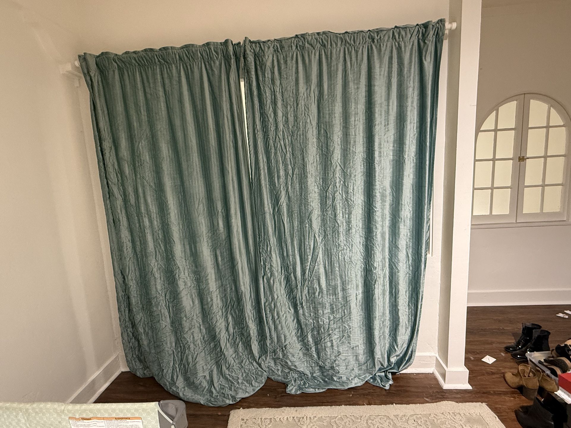 Turquoise Velvet Curtains With Rail