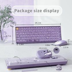 Transparent Wireless Keyboard and Mouse Combo, UBOTIE Purple 100keys 2.4GHz USB Receiver Keyboard Mouse Set with Adjustable DPI Optical Mouse for PC, 