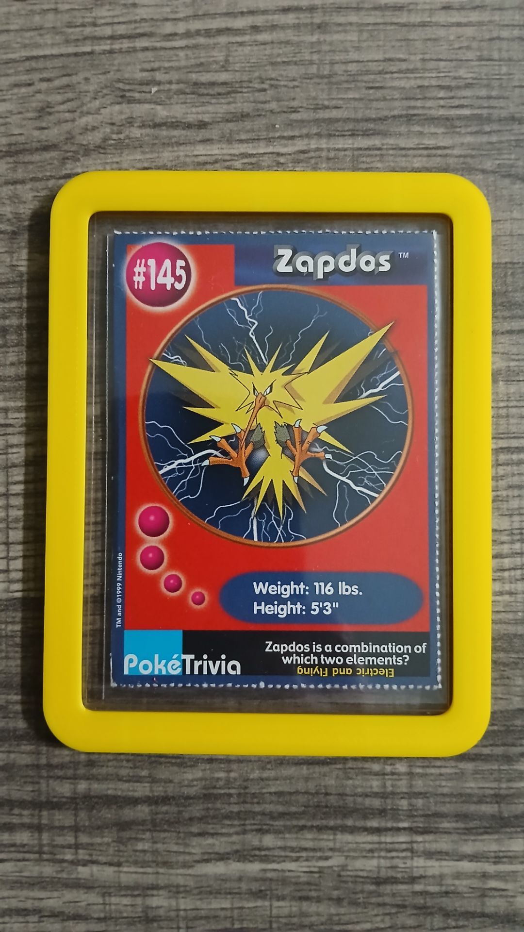Vintage 1999 Burger King Pokémon Promotional "Poké Trivia" The legendary Zapdos