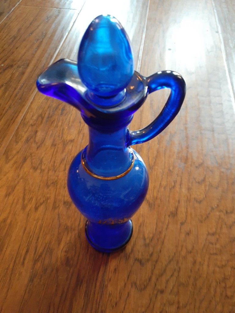 GORGEOUS Bohemia Cobalt Blue Glass 9" Decanter Bottle With Stopper.