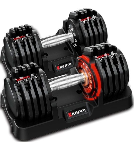 Keppi Adjustable Dumbbells Set, 25lb/40lb/55lb/60lb Dumbbells with Anti-Slip Metal Handle for Exercise & Fitness Fast Adjust Weight for Full Body Work