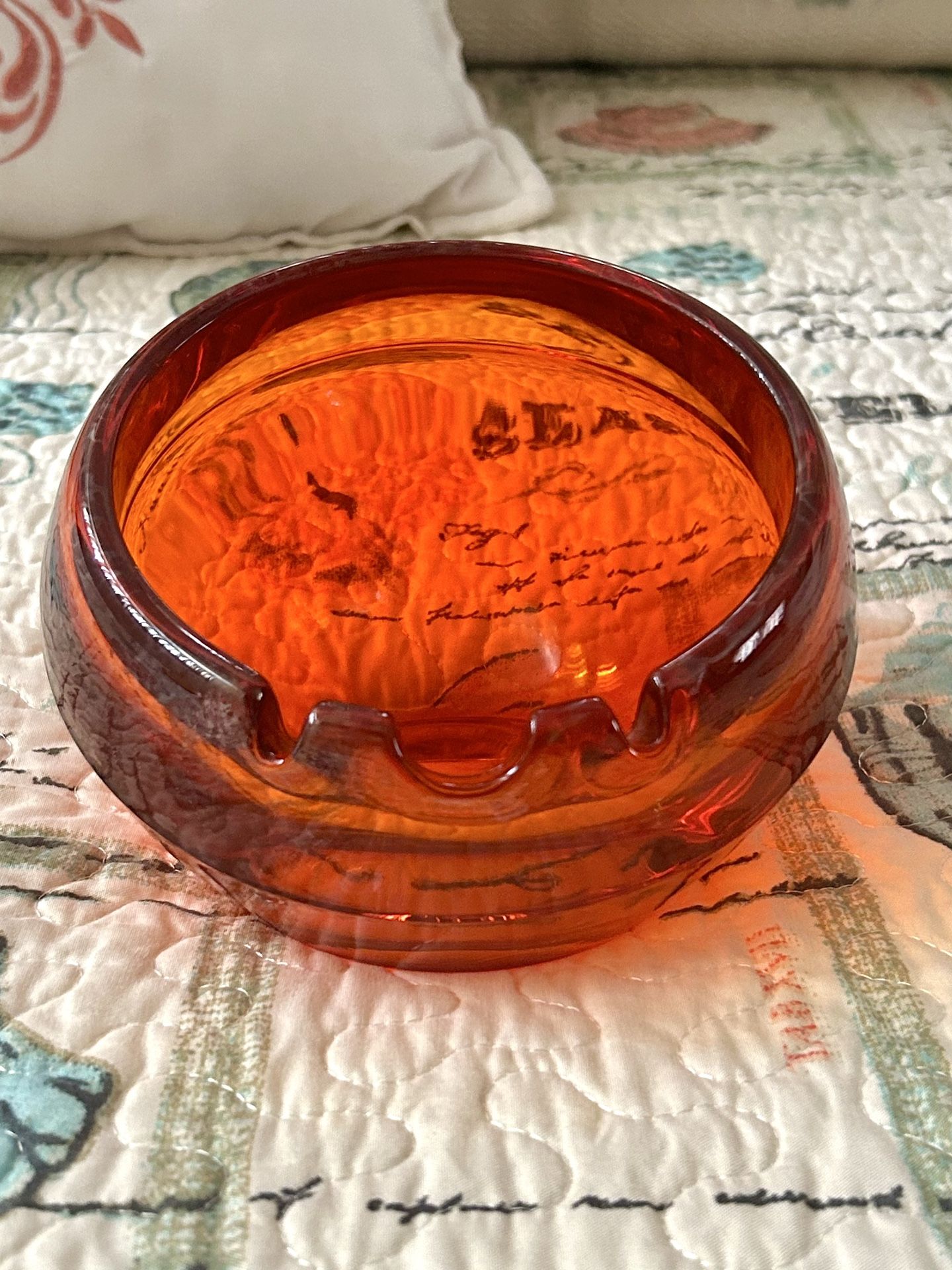 Mid-century Modern Orange Viking Glass Orb Ashtray