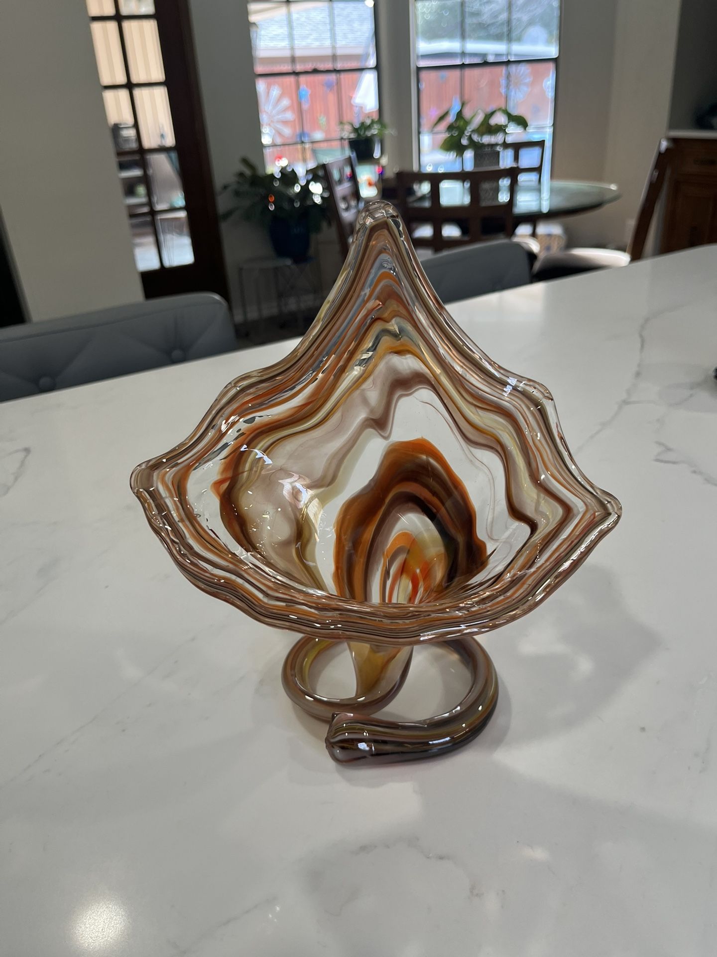 Vintage 1950s Art Glass vase coil stem hand blown Brown And Orange Tones