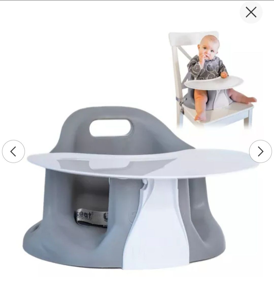 LIKE NEW Upseat Original Ergonomic Baby Floor & Booster Positioning Seat with Tray - Gray