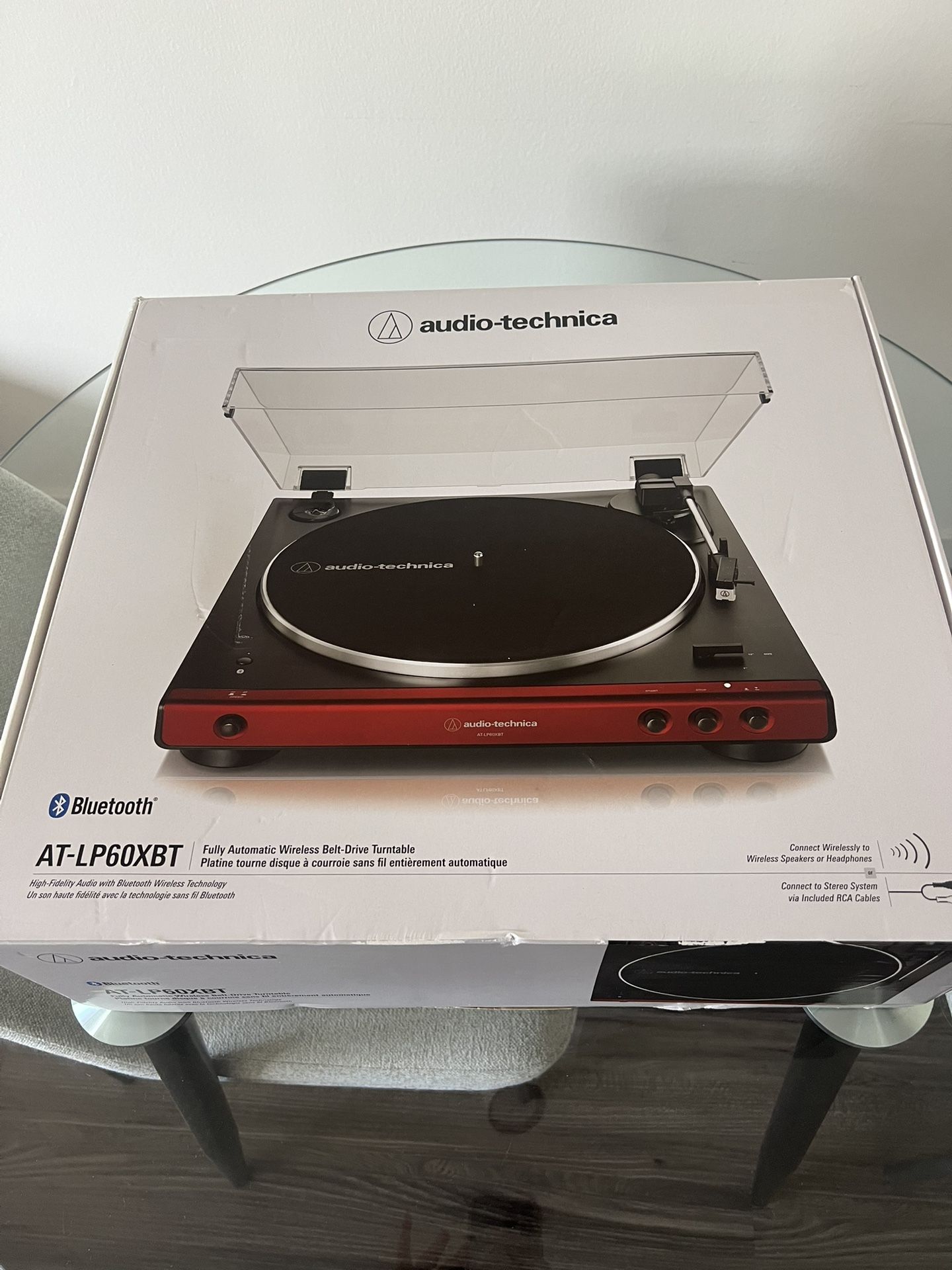 Audio-Technica AT-LP60XBT-RD Fully Automatic Belt-Drive Stereo Turntable, Red/Black, Bluetooth, Hi-Fi, 2 Speed